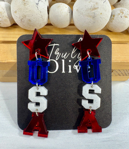 Patriotic Lettered USA Earring Dangles
