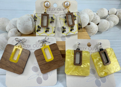 Yellow Bumble Bee Dangle Drop Earrings