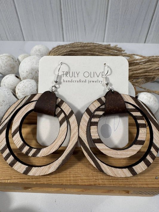 Truly Olive Leather Strap Wooden Hoop Earrings - Earrings Hoop Earrings