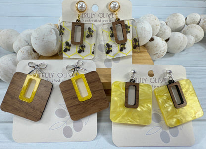Yellow Bumble Bee Dangle Drop Earrings