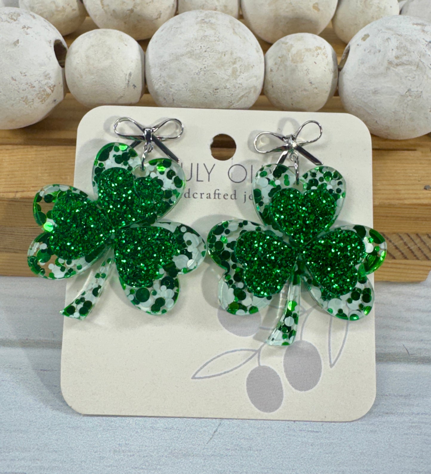 St Patty's Day 4 Leaf Clover Dangle Earrings