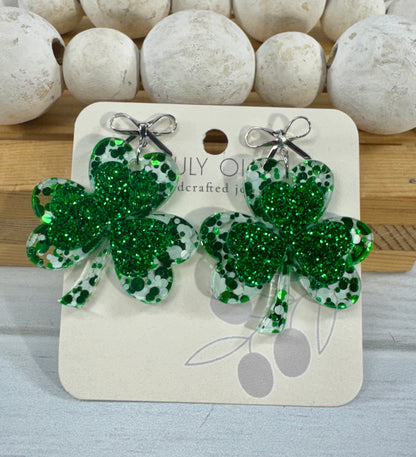 St Patty's Day 4 Leaf Clover Dangle Earrings