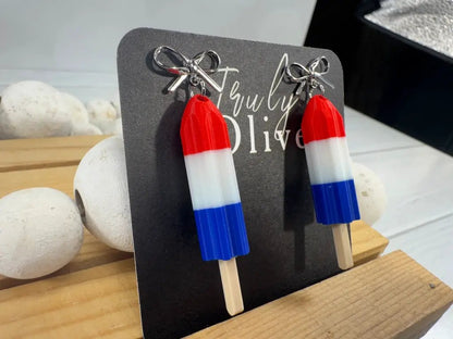 Truly Olive Patriotic Red, White & Blue Popsicle Earrings – Summer Statement Jewelry - Earrings Dangle Earrings
