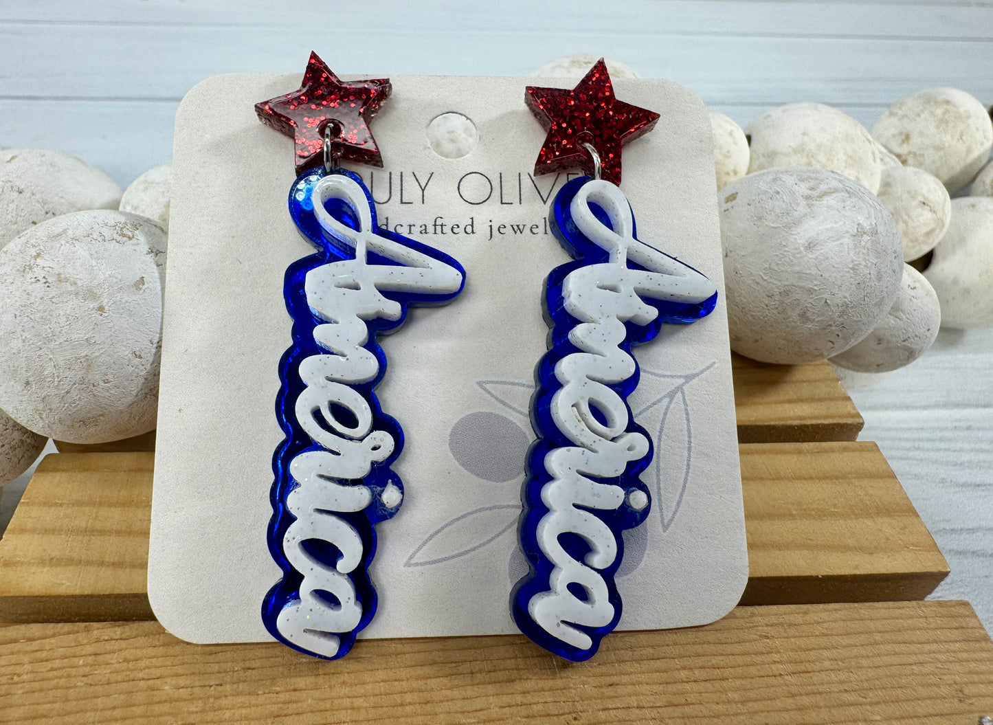 Patriotic America Earrings — Red, White and Blue Statement Jewelry
