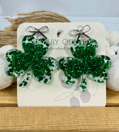 St Patty's Day 4 Leaf Clover Dangle Earrings