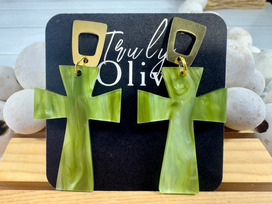 Trulyolive Shimmery Glossy Cross Earrings – Statement Faith Jewelry - Earrings