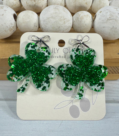 St Patty's Day 4 Leaf Clover Dangle Earrings