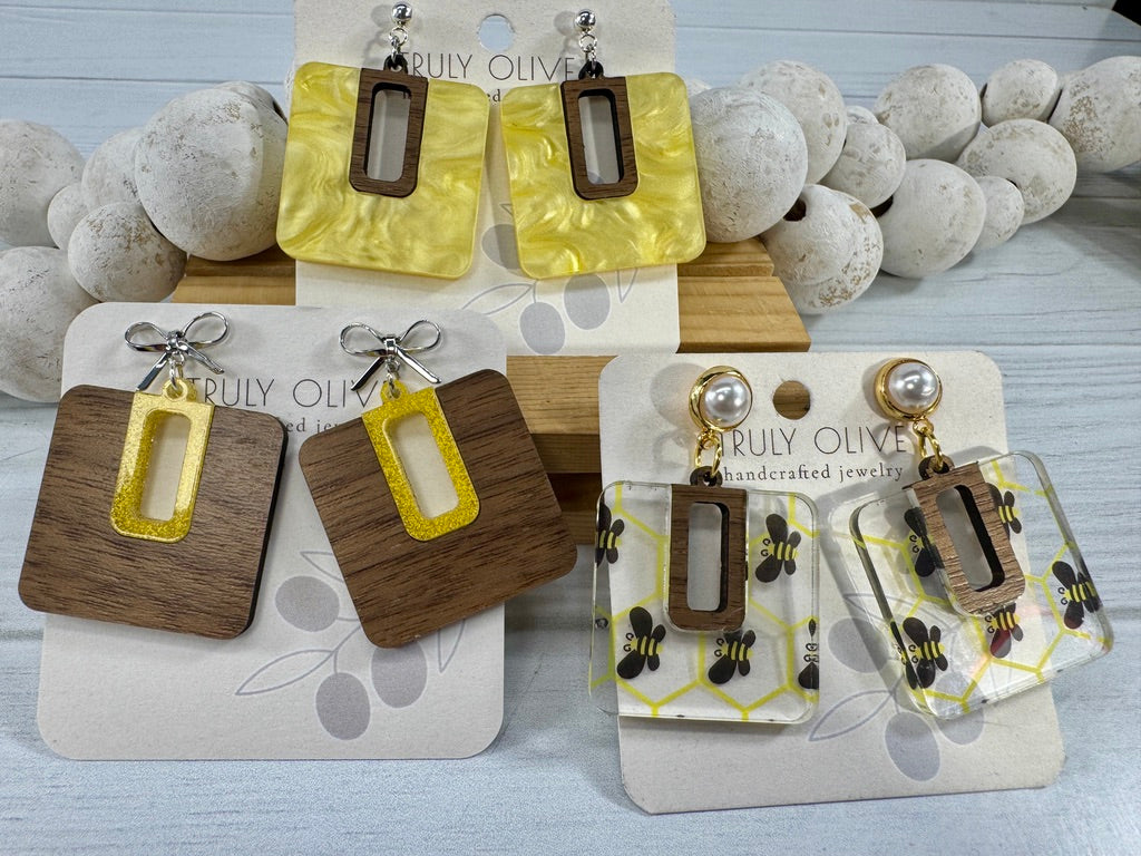 Yellow Bumble Bee Dangle Drop Earrings