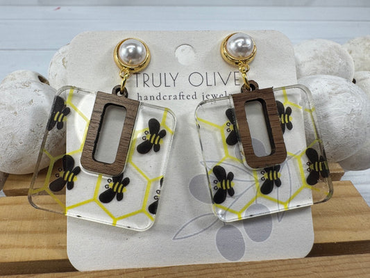 Yellow Bumble Bee Dangle Drop Earrings