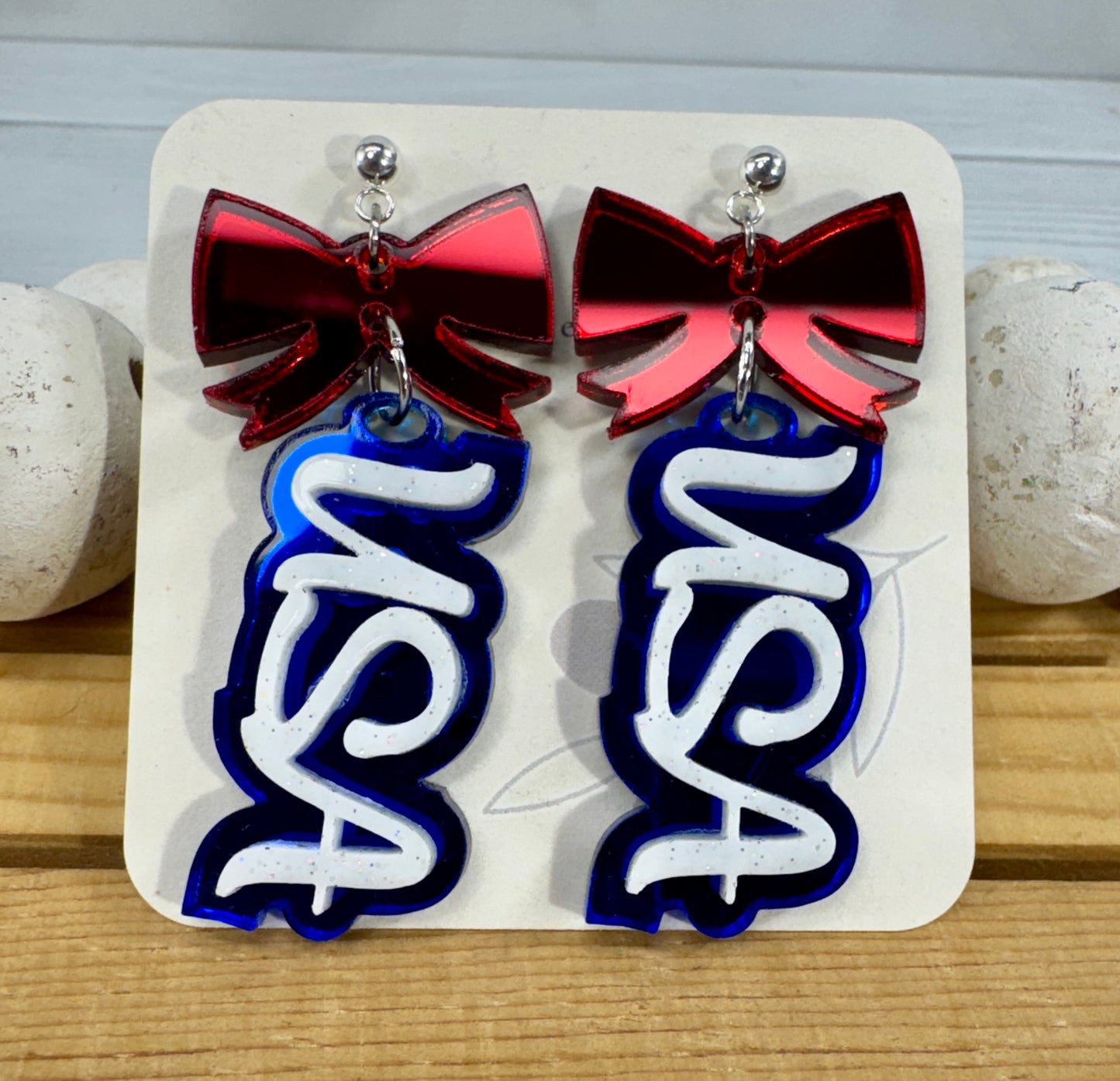 Patriotic USA Bow Dangle Earrings