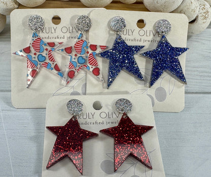 Star Spangled Patriotic Star Post Back Earrings