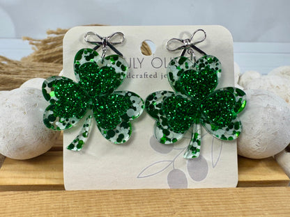 St Patty's Day 4 Leaf Clover Dangle Earrings