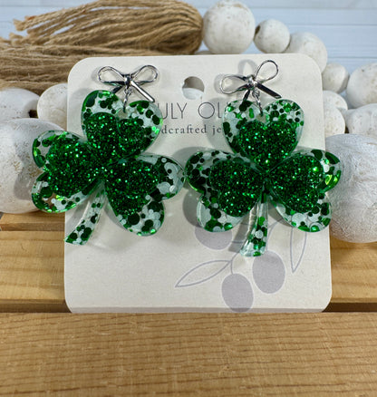 St Patty's Day 4 Leaf Clover Dangle Earrings
