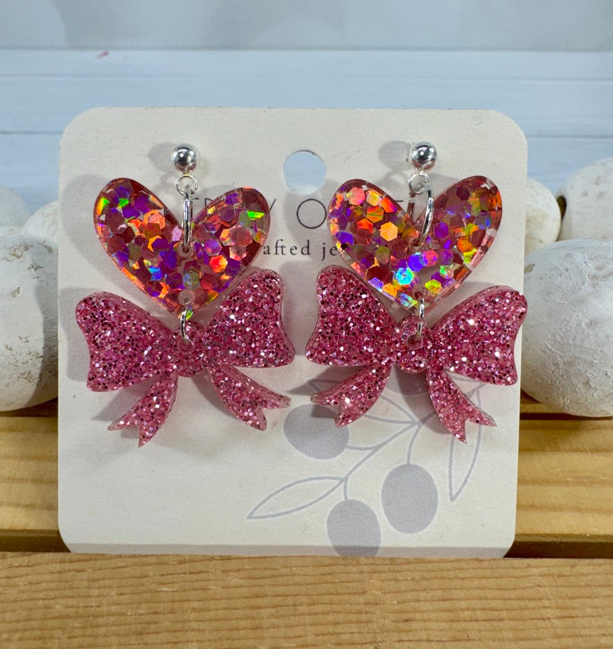 Heart Bows Dangle Earrings