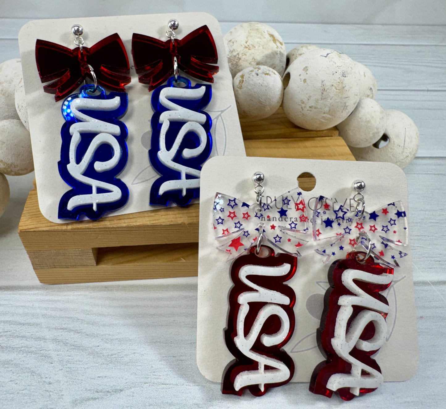 Patriotic USA Bow Dangle Earrings