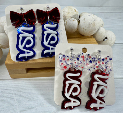 Patriotic USA Bow Dangle Earrings
