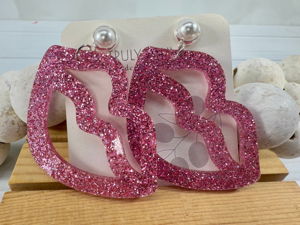 Hot Pink and Light Pink Lip and Heart Earrings