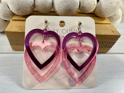 Connected Pink Double Heart Earrings