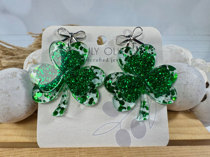 St Patty's Day 4 Leaf Clover Dangle Earrings