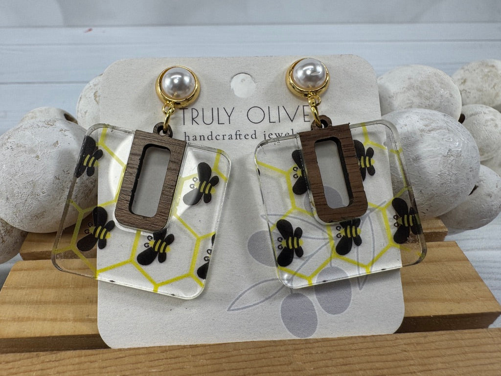 Yellow Bumble Bee Dangle Drop Earrings