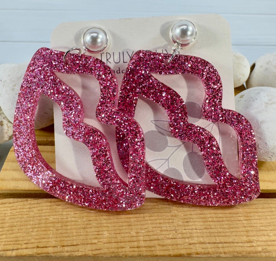 Hot Pink and Light Pink Lip and Heart Earrings