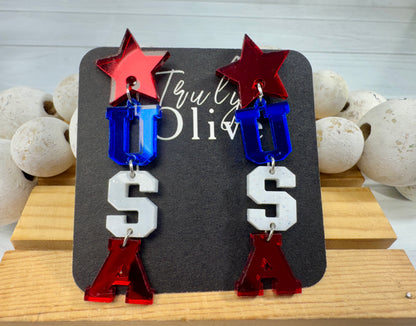 Patriotic Lettered USA Earring Dangles