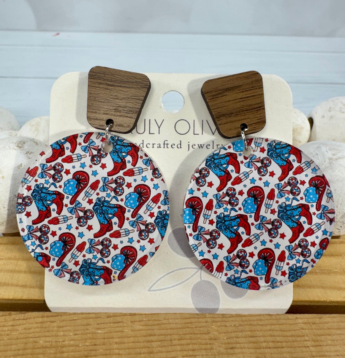 Patriotic Tiered Western Boots and Hat Post Back Earrings