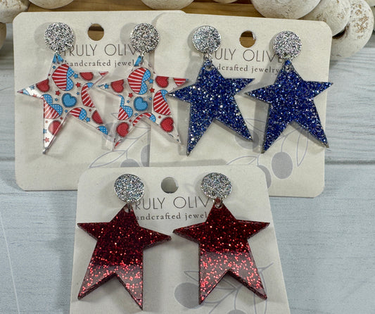 Star Spangled Patriotic Star Post Back Earrings