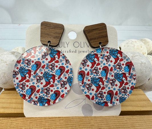 Patriotic Tiered Western Boots and Hat Post Back Earrings