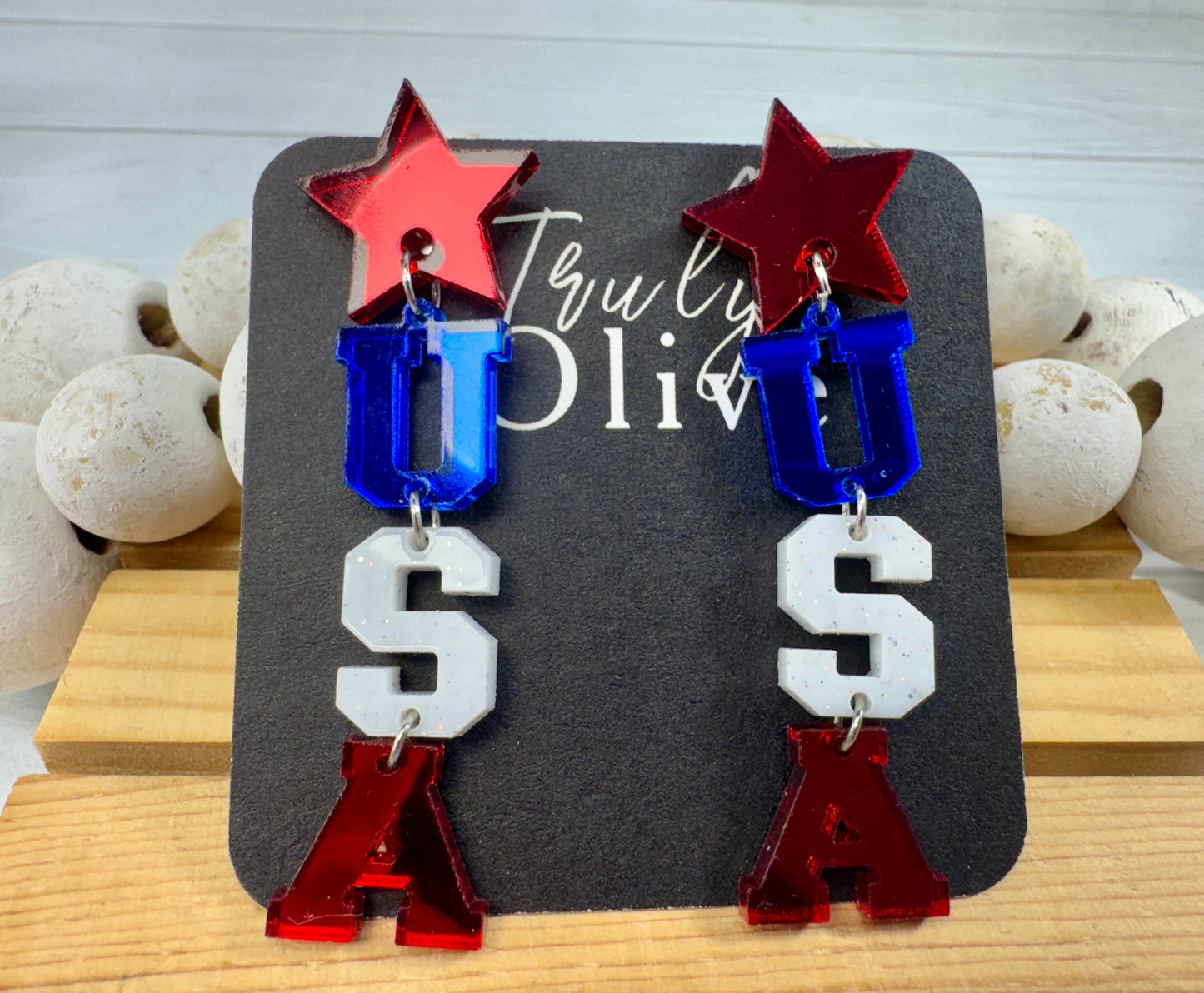 Patriotic Lettered USA Earring Dangles
