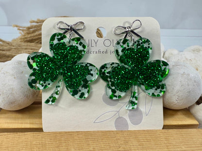 St Patty's Day 4 Leaf Clover Dangle Earrings