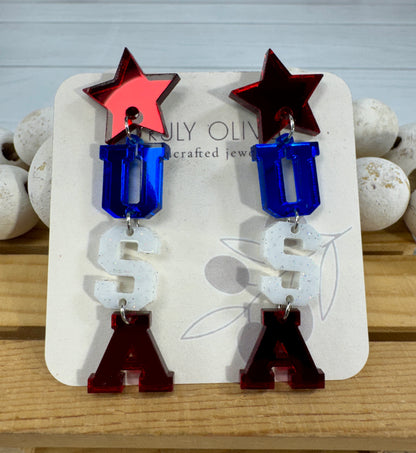 Patriotic Lettered USA Earring Dangles