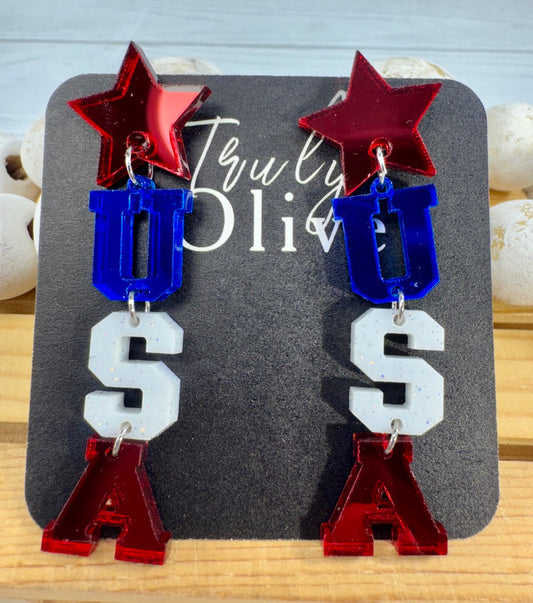Patriotic Lettered USA Earring Dangles