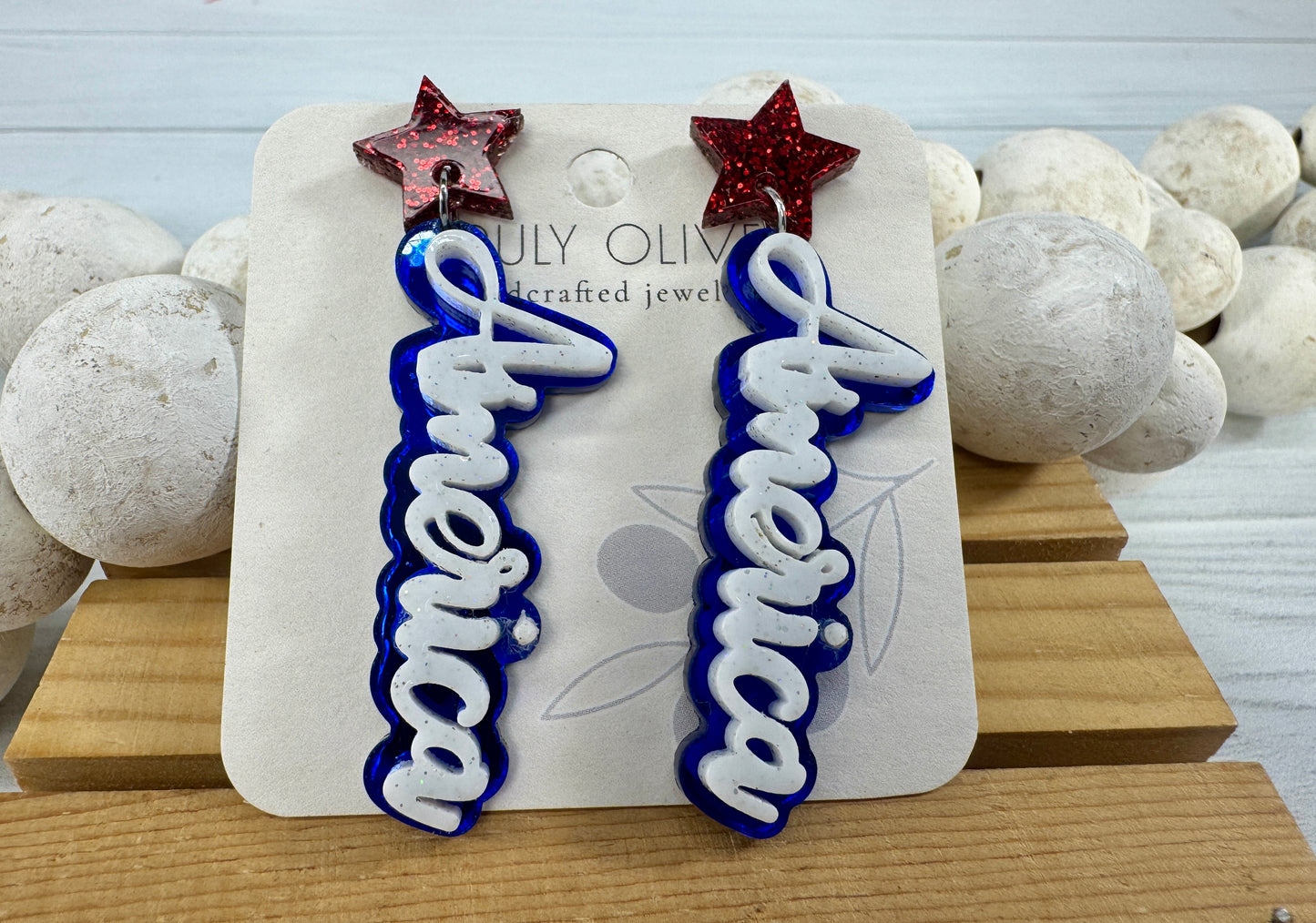 Patriotic America Earrings — Red, White and Blue Statement Jewelry