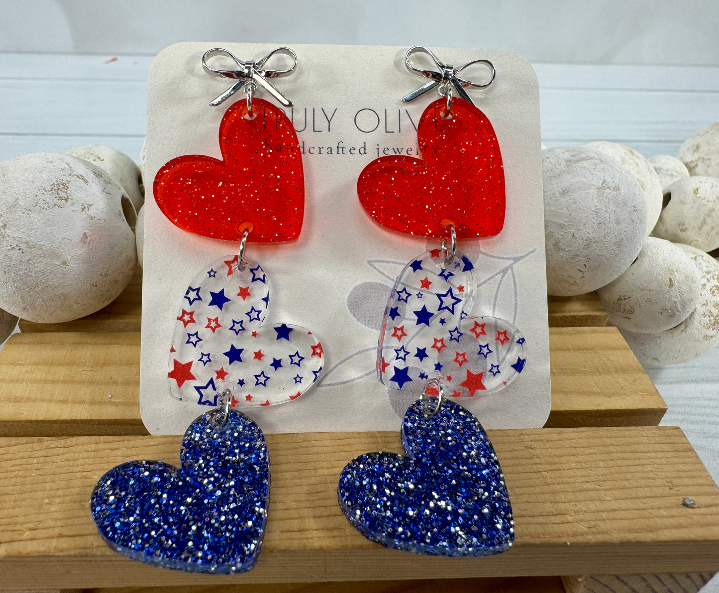 Red White and Blue Heart Dangles