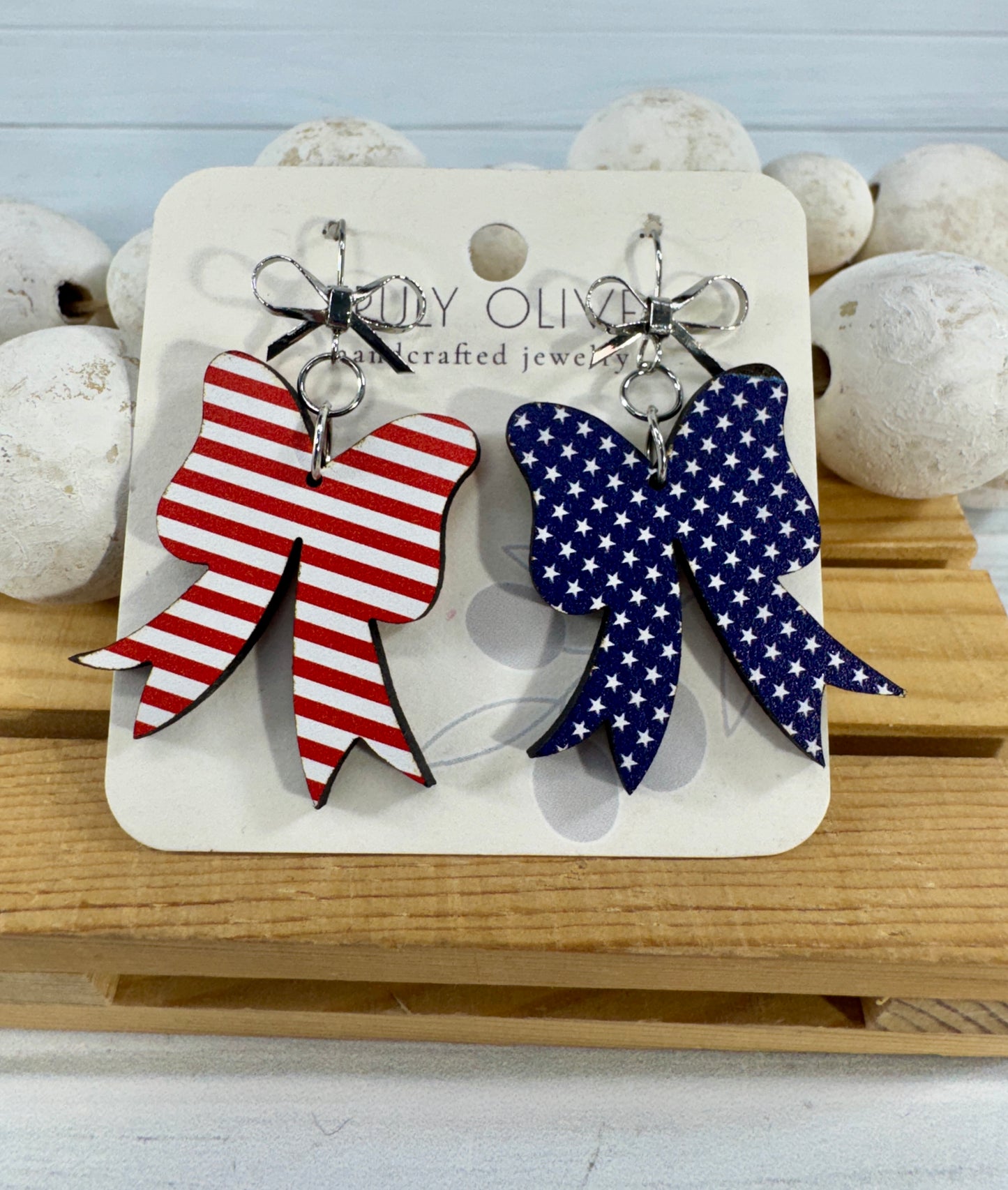 Patriotic Coquette Bow Red White and Blue Earrings
