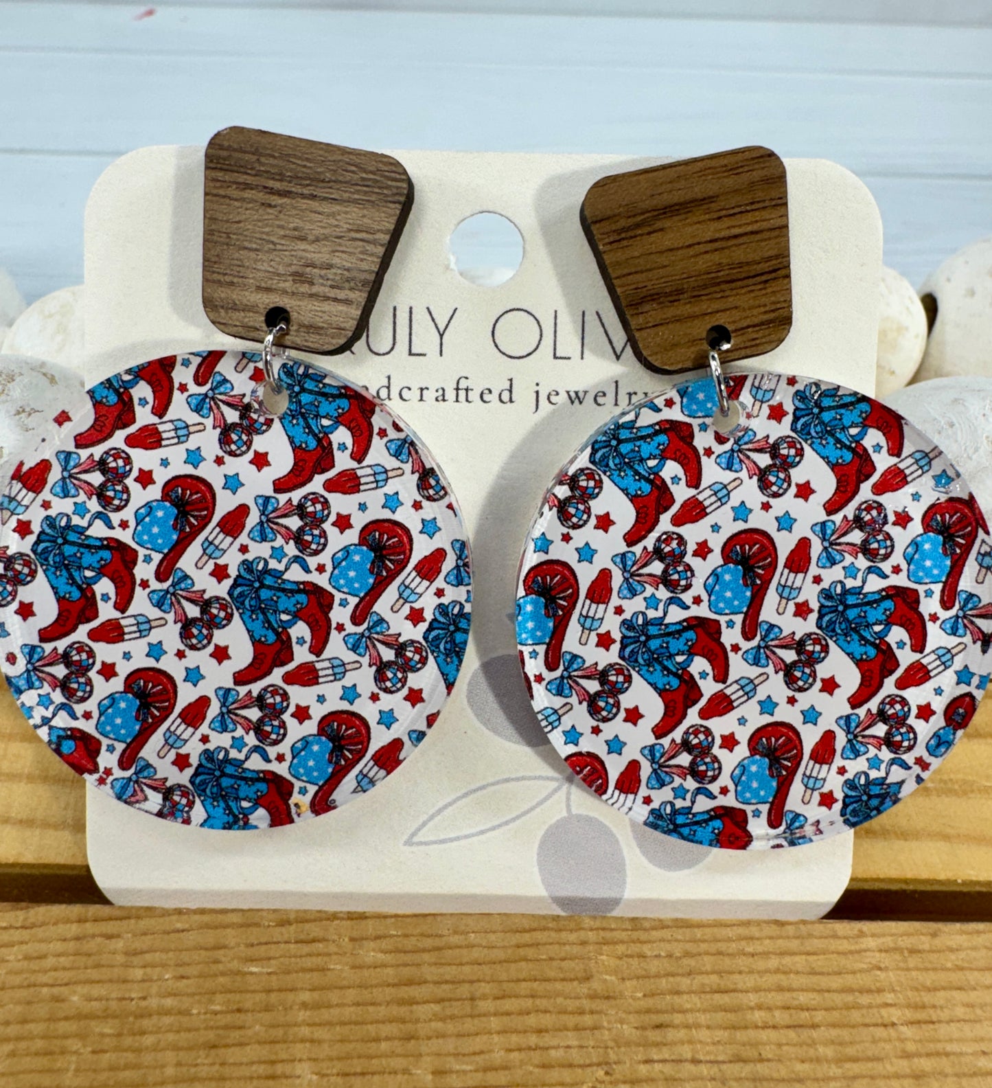 Patriotic Tiered Western Boots and Hat Post Back Earrings