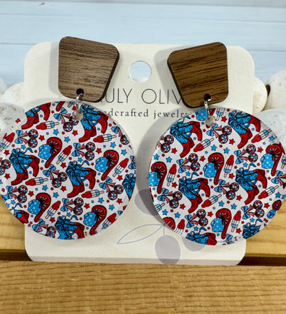 Patriotic Tiered Western Boots and Hat Post Back Earrings