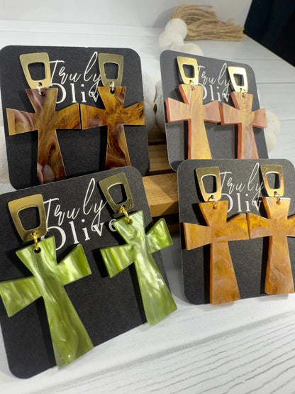 Trulyolive Shimmery Glossy Cross Earrings – Statement Faith Jewelry - Earrings
