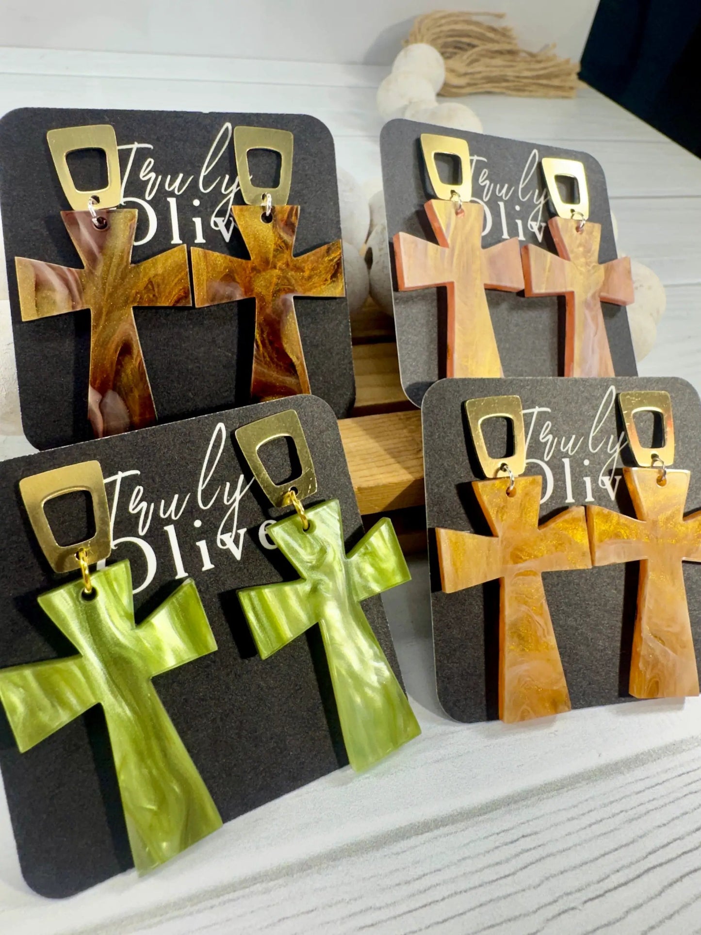 Trulyolive Shimmery Glossy Cross Earrings – Statement Faith Jewelry - Earrings