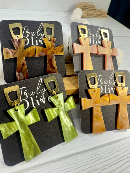 Trulyolive Shimmery Glossy Cross Earrings – Statement Faith Jewelry - Earrings
