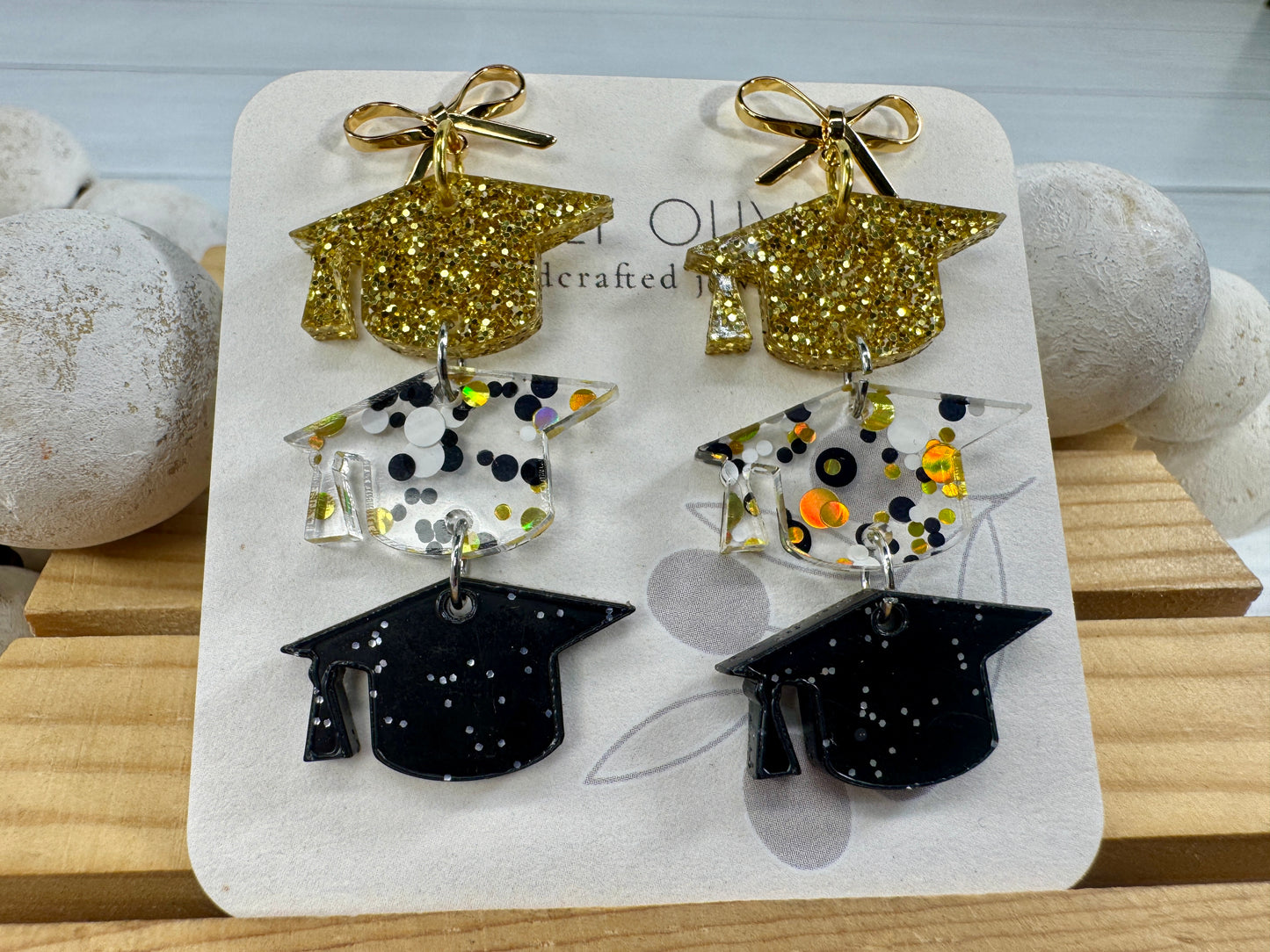 Gold and Black Graduation Cap Earring Dangles