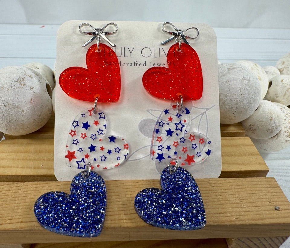 Red White and Blue Heart Dangles