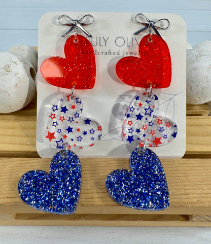Red White and Blue Heart Dangles