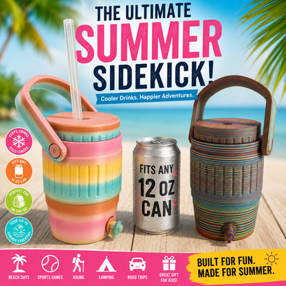 Kids Can Cooler Tumbler | Fits Any 12 oz Can | Summer Kids Drink Holder | Insulated Kids Cup with Straw | Backpack Travel Tumbler | Hiking Baseball Game Cup | Pastel Rainbow Kids Gift