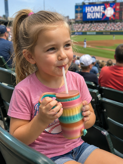 Kids Can Cooler Tumbler | Fits Any 12 oz Can | Summer Kids Drink Holder | Insulated Kids Cup with Straw | Backpack Travel Tumbler | Hiking Baseball Game Cup | Pastel Rainbow Kids Gift