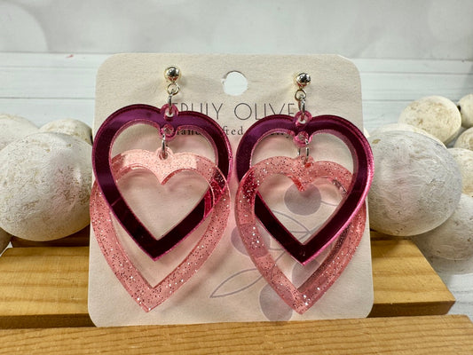Connected Pink Double Heart Earrings
