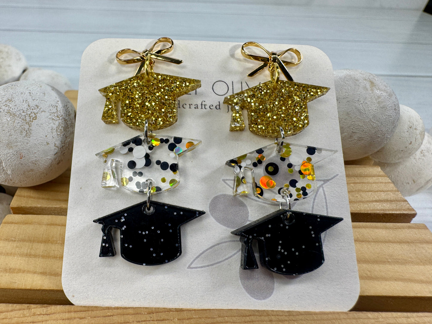 Gold and Black Graduation Cap Earring Dangles