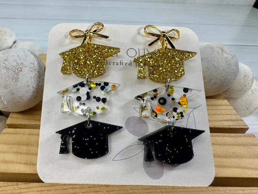 Trulyolive Gold and Black Graduation Cap Earring Dangles - Earrings Dangle Earrings