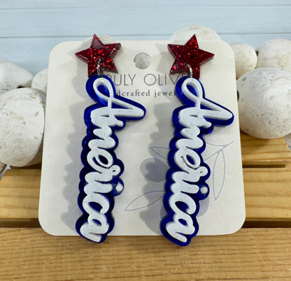 Patriotic America Earrings — Red, White and Blue Statement Jewelry